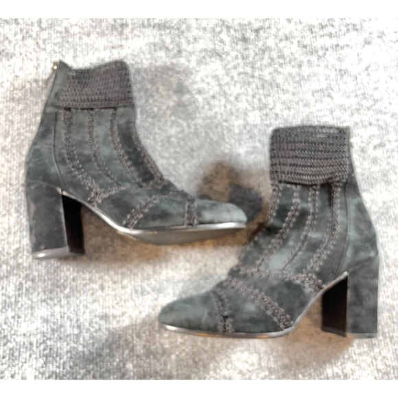 Silent D Black Suede Leather Knit Ankle Boots 37 Heeled Booties Block Heel Zip - Picture 5 of 16